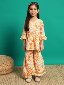 Readiprint - Frock Style Cotton Fabric Orange Color Kurti with Sharara (Set of 2)