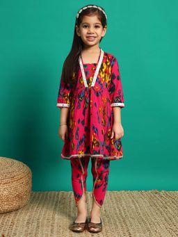 Readiprint - Frock Style Cotton Fabric Magenta Color Kurti with Dhoti Pant (Set of 2)