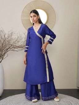 ADORNIA - Ethnic Angarakha Embellish shed with Gotta Patti Lace Kurta and Palazzo (Set of 2)