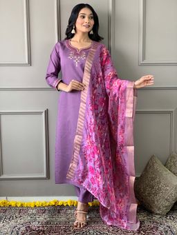 Lush Glam - Stylish Three-Piece Embroidery Kurta with Pant and Dupatta (Set of 3)