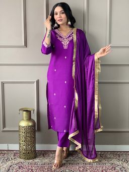 Lush Glam - Chic Embroidered Kurta with Pant and Dupatta (Set of 3)