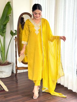 Lush Glam - Heavy Embroidery Kurta with Pant and Dupatta (Set of 3)