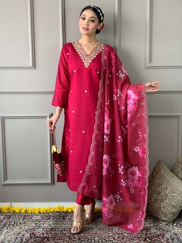 Lush Glam - Luxurious Heavy Embroidery Work Kurta with Pant and Dupatta (Set of 3)