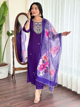 Lush Glam - Traditional Embroidered Kurta with Pant and Dupatta (Set of 3)