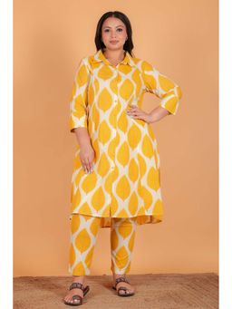 ARAMYA - Women Soft Cotton High Low Foliage Print Festive Wear Kurta with Pant (Set of 2)