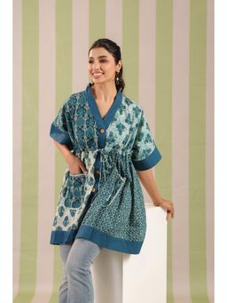 Gahan - Teal Printed Freesize Kaftan Top