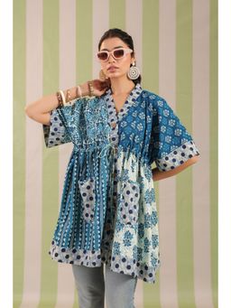 Gahan - Blue Printed Freesize Kaftan Top