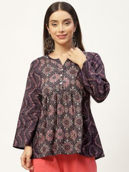 Gahan - Purple Floral Printed Cotton Peplum Top