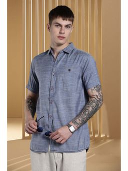 KUONS AVENUE - Men's Navy Blue Tailored Fit Lyocell Casual Shirt