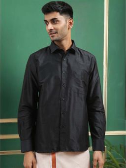 TATTVA - Men Black Toned Pure Silk Shirt
