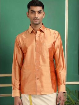 TATTVA - Men Orange Toned Pure Silk Shirt