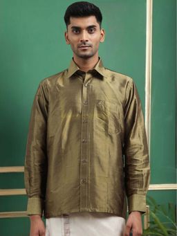 TATTVA - Men Olive Toned Pure Silk Shirt