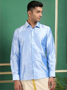 TATTVA - Men Sky Blue Toned Pure Silk Shirt