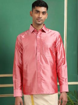 TATTVA - Men Rose Toned Pure Silk Shirt