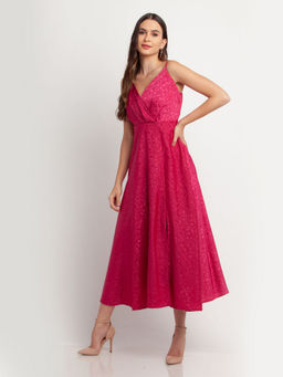 Zink London - Womens Pink Solid Midi Dress