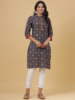 Juniper - Womens Navy Printed Straight Knee Length Kurta