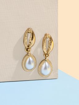Accessorize London - Women's Gold Shell & Pearl Drop Earring