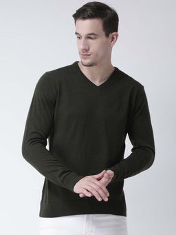 Club York - Men Olive Solid Pullover Sweater