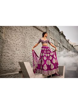 SWATHI VELDANDI - Purple Lehanga Choli and Dupatta with Belt (Set of 4)
