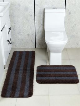 Saral Home - Brown Digo Micro Plush Stripes Bath Mat & Runner (Set Of 2)