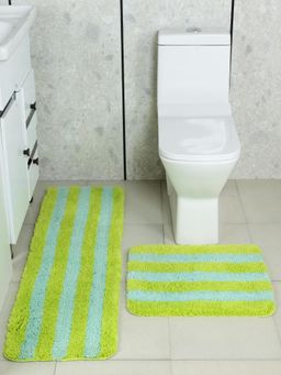 Saral Home - Green Digo Micro Plush Stripes Bath Mat & Runner (Set Of 2)
