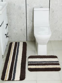 Saral Home - Brown Aby Micro Plush Colorful Stripe Bath & Runner (Set Of 2)