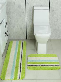 Saral Home - Green Aby Micro Plush Colorful Stripe Bath & Runner (Set Of 2)