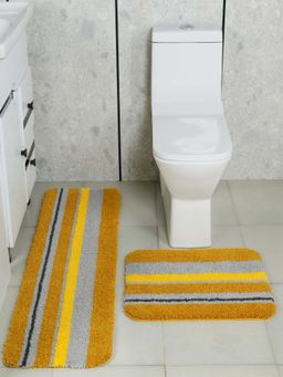 Saral Home - Yellow Aby Micro Plush Colorful Stripe Bath & Runner (Set Of 2)