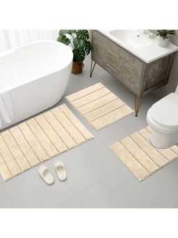 Saral Home - Beige Kapra 100% Organic Cotton Antiskid Bath Mats (Pack Of 3)