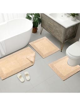 Saral Home - Beige Organic Natura 100% Cotton Reversible Plush Bath Mats (Pack Of 3)