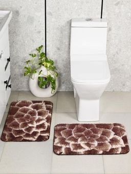 Saral Home - Brown Petal Soft Antiskid Bath Mat (Pack Of 2)