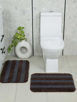 Saral Home - Brown Digo Micro Pile Vibrant Stripes Bath Mats (Pack Of 2)