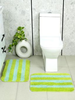 Saral Home - Green Digo Micro Pile Vibrant Stripes Bath Mats (Pack Of 2)