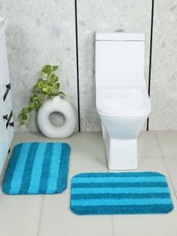Saral Home - Blue Digo Micro Pile Vibrant Stripes Bath Mats (Pack Of 2)