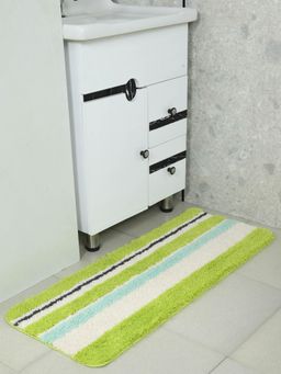 Saral Home - Green Aby Micro High Plush Colorful Stripes Bath Mat