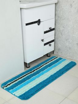 Saral Home - Blue Aby Micro High Plush Colorful Stripes Bath Mat