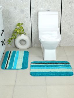 Saral Home - Blue Aby Micro High Plush Colorful Stripes Bath Mat (Pack Of 2)
