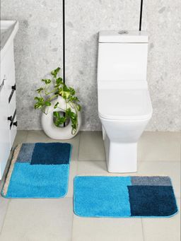 Saral Home - Blue Grund Soft Antiskid Bath Mat (Pack Of 2)