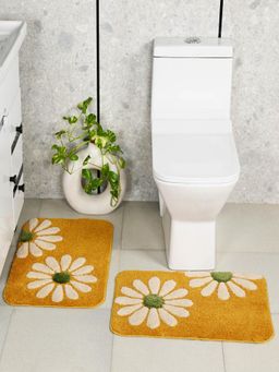 Saral Home - Mustard Cawo Soft Antiskid Bath Mat (Pac Of 2)
