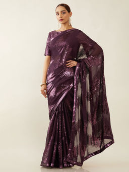 Soch - Embroidered Chiffon Saree with Unstitched Blouse