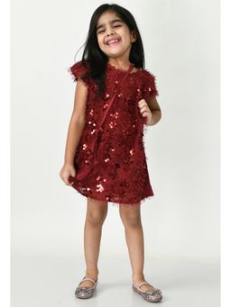 Bella Moda - Maroon Embellished A-Line Dress with Sling Bag (Set of 2)