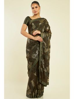 Soch - Women Olive Georgette Abstract Saree with Unstitched Blouse