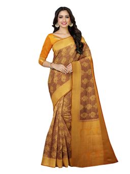 Mimosa - Brown Kanjivaram Style Art Silk Saree With Unstitched Blouse