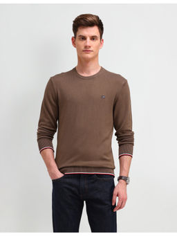 Arrow Sports - Textured Brown Full Sleeves Crew Neck Sweater