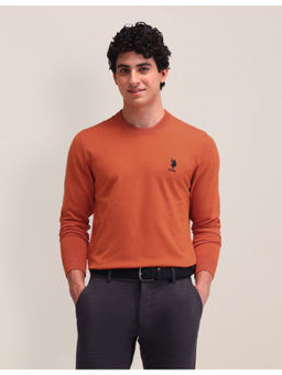 U.S. POLO ASSN. - Textured Orange Full Sleeves Crew Neck Sweater