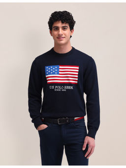 U.S. POLO ASSN. - Textured Navy Blue Full Sleeves Crew Neck Sweatshirt