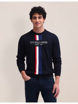 U.S. POLO ASSN. - Textured Navy Blue Full Sleeves Crew Neck Sweater