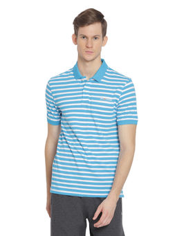AM SWAN - Mens Stripes Blue-hawaiian Ocean Polo T-shirt