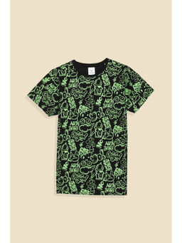 Allen Solly - Boys Black and Green Printed T-shirt