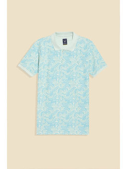 Allen Solly - Boys Light Blue Print Polo Neck T-shirt